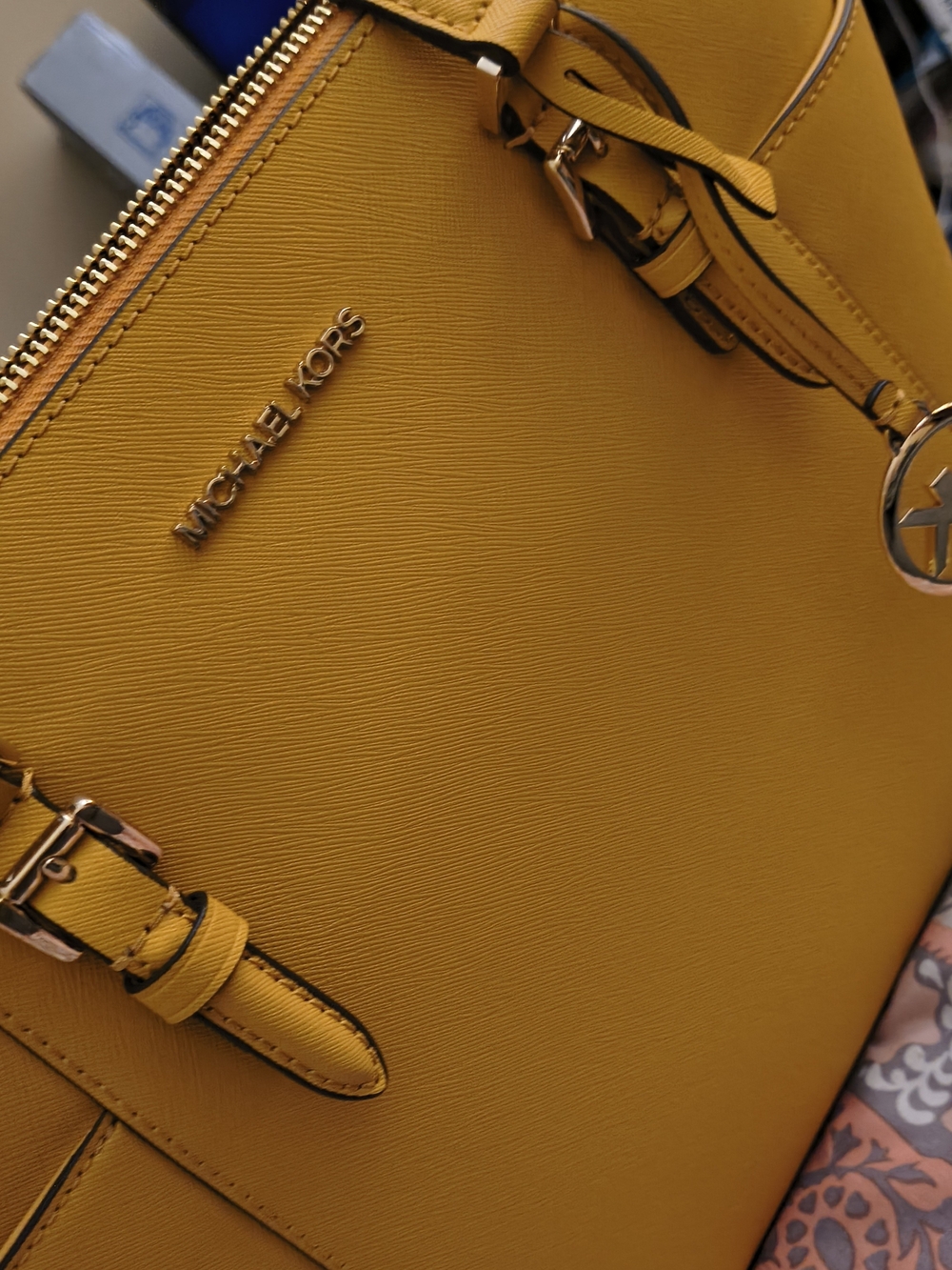 Michael Kors Mustard Saffiano Leather Tote with Gold Hardware and wallet
